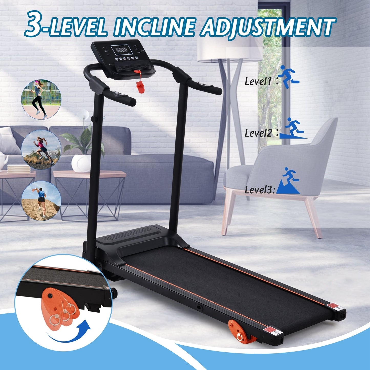 Akutes Electric Foldable Treadmill with Heart Pulse Monitor with Speaker & Incline Adjuster for Home Gym