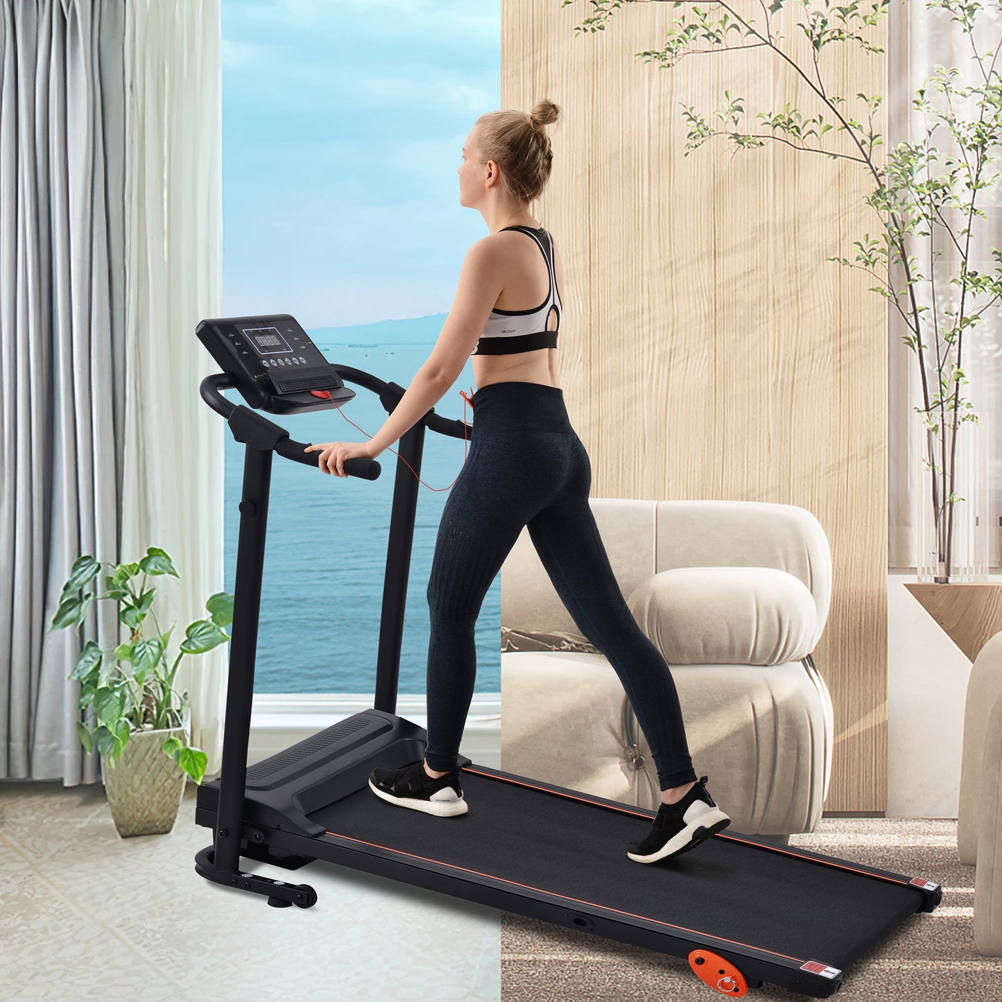 Akutes Electric Foldable Treadmill with Heart Pulse Monitor with Speaker & Incline Adjuster for Home Gym