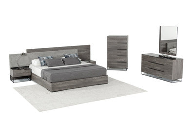 Modrest Enzo Italian Modern Grey Oak & Fabric Bedroom Set