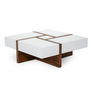 Modrest Makai Modern White & Walnut Square Coffee Table