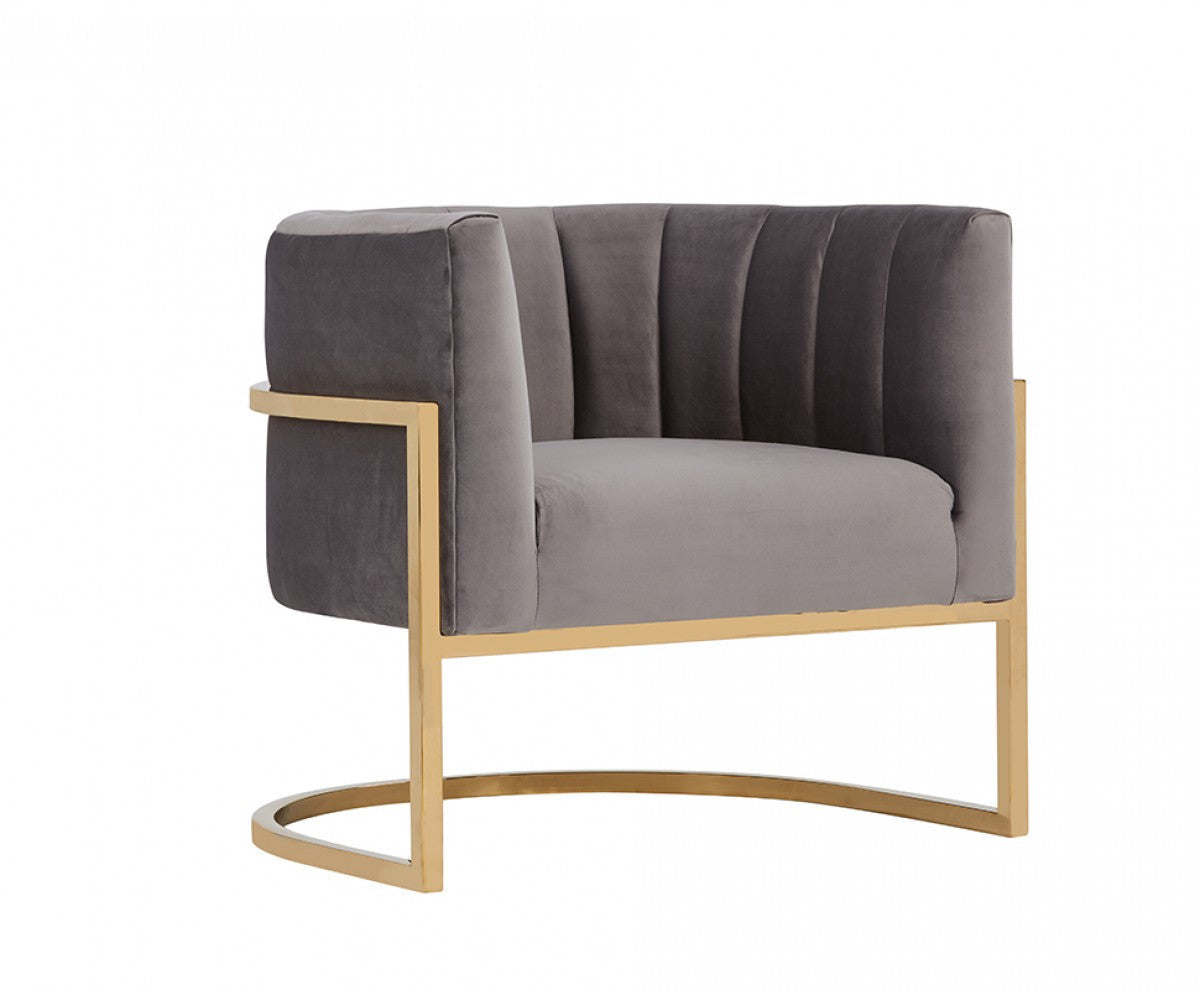 Modrest Landau Modern Grey Velvet & Gold Accent Chair