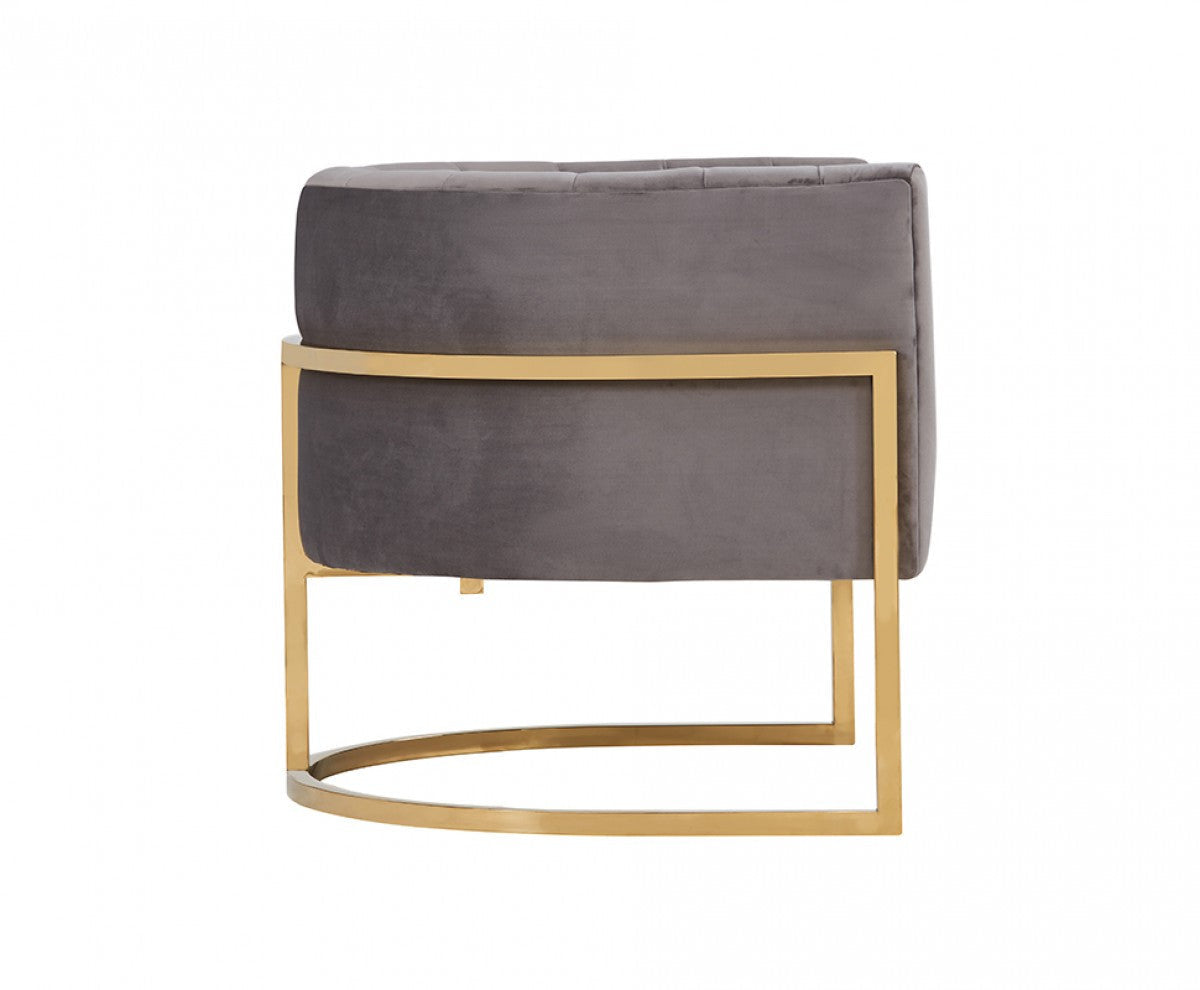 Modrest Landau Modern Grey Velvet & Gold Accent Chair