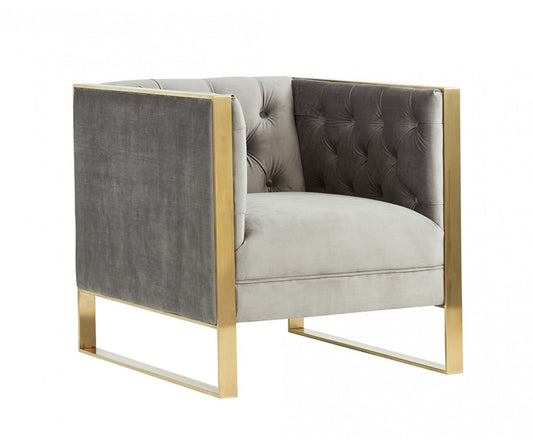 Divani Casa Carlos Modern Grey Velvet & Gold Accent Chair