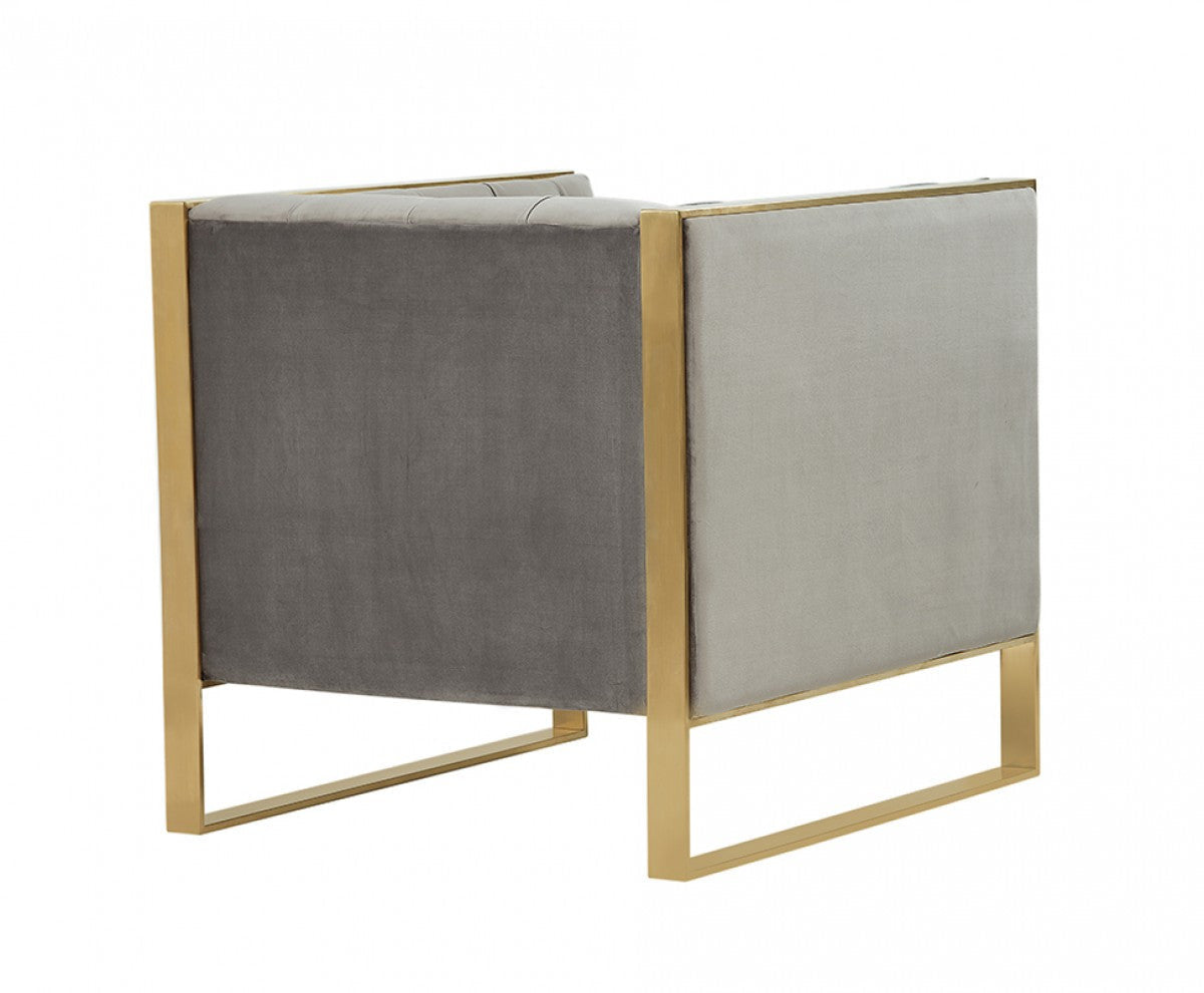 Divani Casa Carlos Modern Grey Velvet & Gold Accent Chair