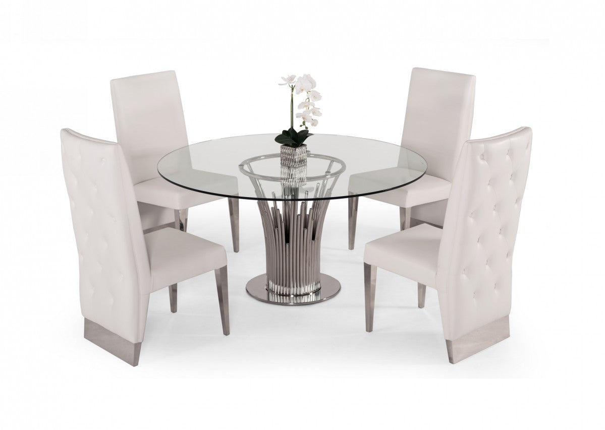 Modrest Paxton - Modern Round Glass & Stainless Steel Dining Table