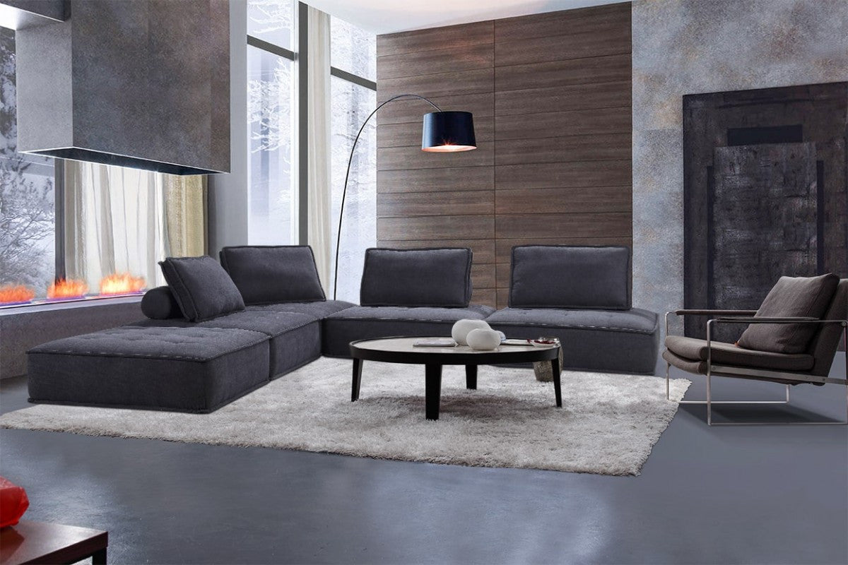 Divani Casa Nolden - Modern Black Fabric Sectional Sofa