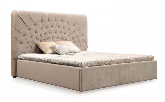 Modrest Moontide Glam Beige Velvet and Brushed Brass Bed