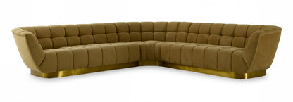 Divani Casa Granby Glam Mustard and Gold Fabric Sectional Sofa