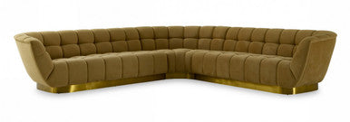 Divani Casa Granby Glam Mustard and Gold Fabric Sectional Sofa