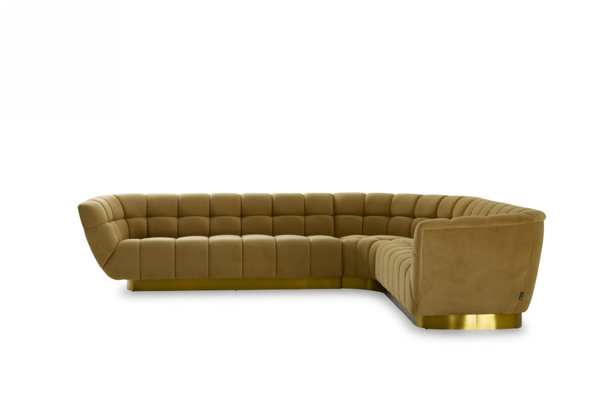 Divani Casa Granby Glam Mustard and Gold Fabric Sectional Sofa