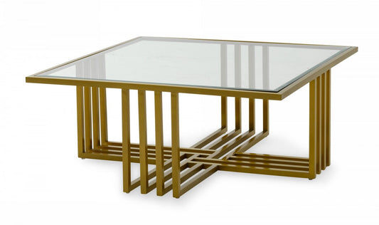 Modrest Kodiak - Glam Clear Glass and Gold Glass Coffee Table