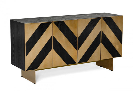 Modrest Perret Glam Black Ash & Brass Gold Modern Buffet