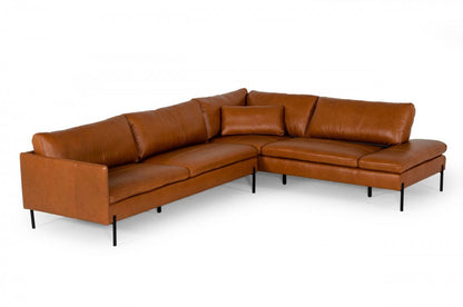 Divani Casa Sherry - Modern Cognac RAF Chaise Leather Sectional Sofa