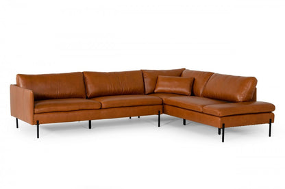 Divani Casa Sherry - Modern Cognac RAF Chaise Leather Sectional Sofa