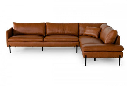 Divani Casa Sherry - Modern Cognac RAF Chaise Leather Sectional Sofa