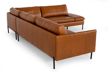 Divani Casa Sherry - Modern Cognac RAF Chaise Leather Sectional Sofa