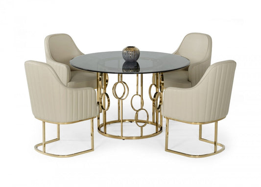 Modrest Filbert Modern Smoked Glass & Champagne Gold Dining Table