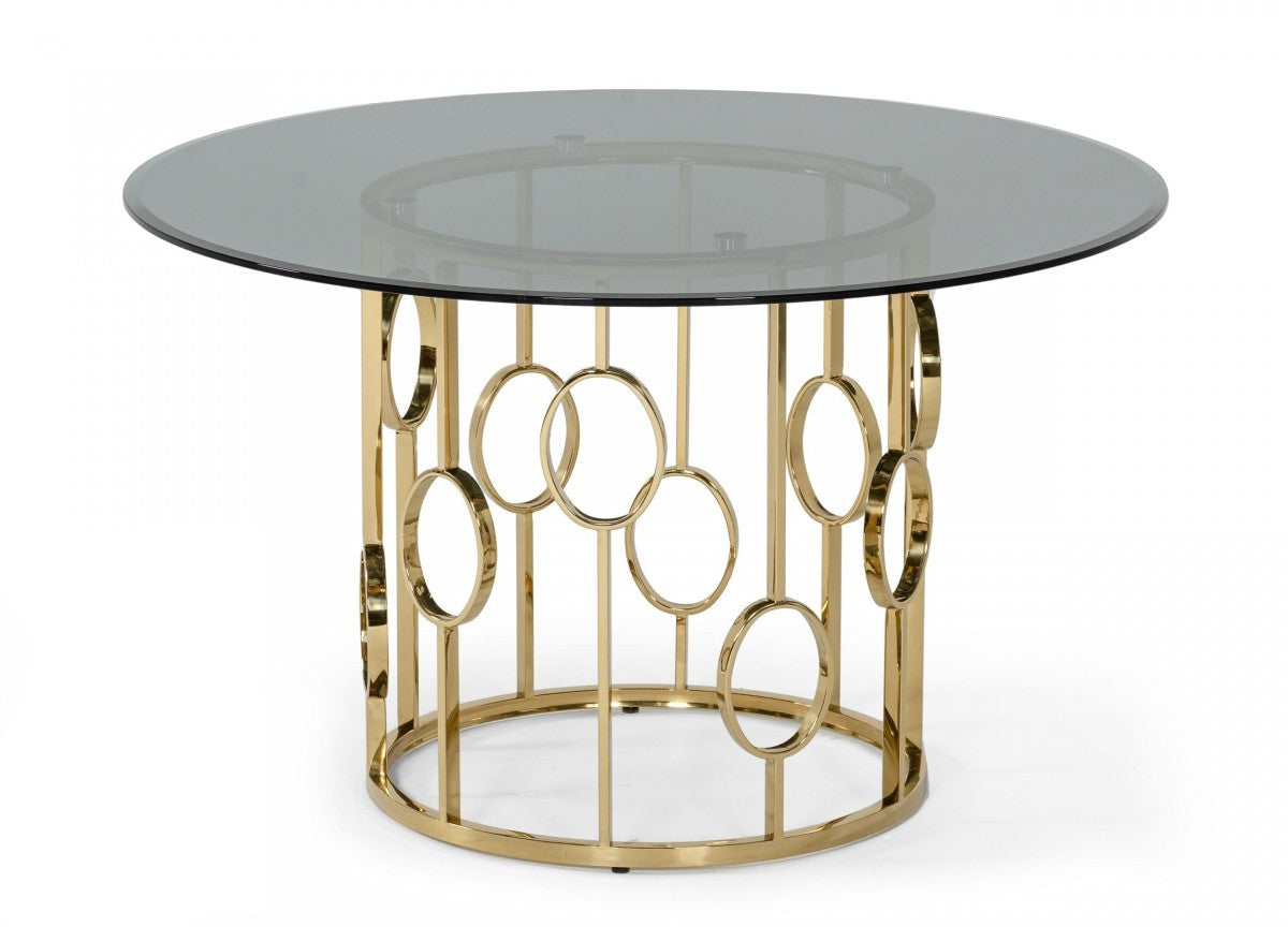Modrest Filbert Modern Smoked Glass & Champagne Gold Dining Table