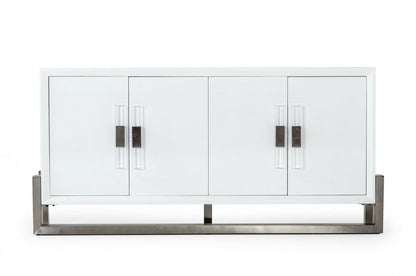 Modrest Lenny Modern White High Gloss & Stainless Steel Gun Metal Buffet