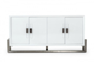 Modrest Lenny Modern White High Gloss & Stainless Steel Gun Metal Buffet
