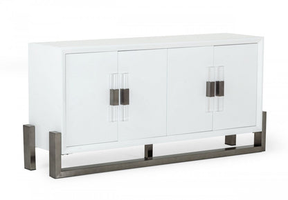 Modrest Lenny Modern White High Gloss & Stainless Steel Gun Metal Buffet