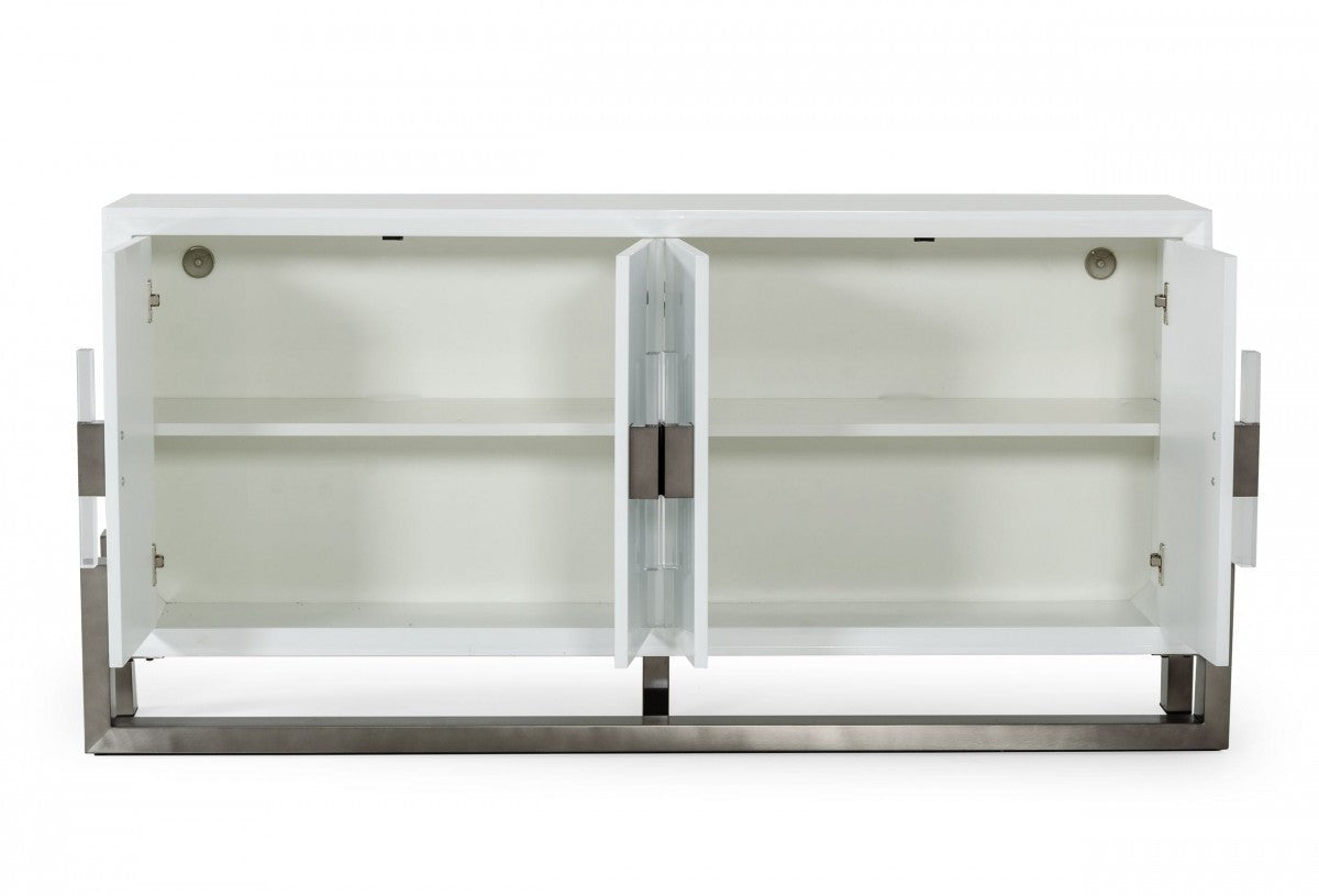 Modrest Lenny Modern White High Gloss & Stainless Steel Gun Metal Buffet