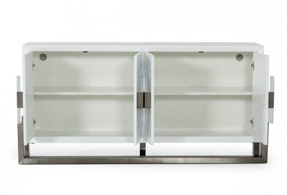 Modrest Lenny Modern White High Gloss & Stainless Steel Gun Metal Buffet