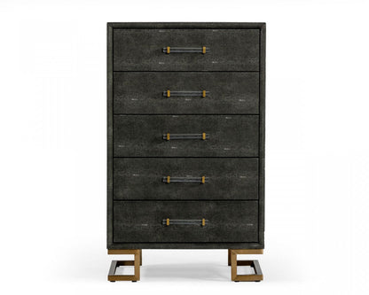 Modrest Howard Modern Shagreen Grey Leatherette & Gold Chest
