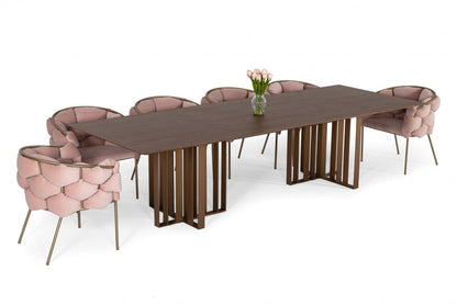 Modrest Livia Modern Wenge & Gold Stainless Steel Dining Table