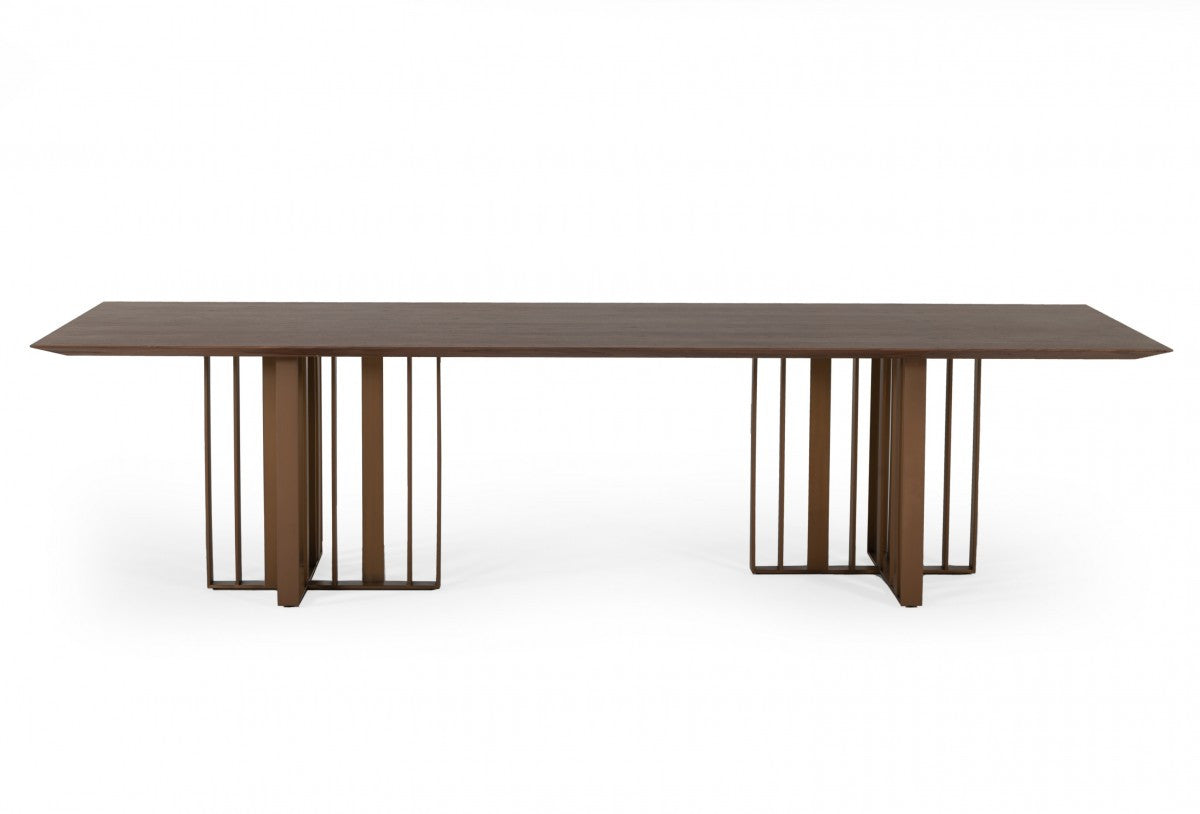 Modrest Livia Modern Wenge & Gold Stainless Steel Dining Table