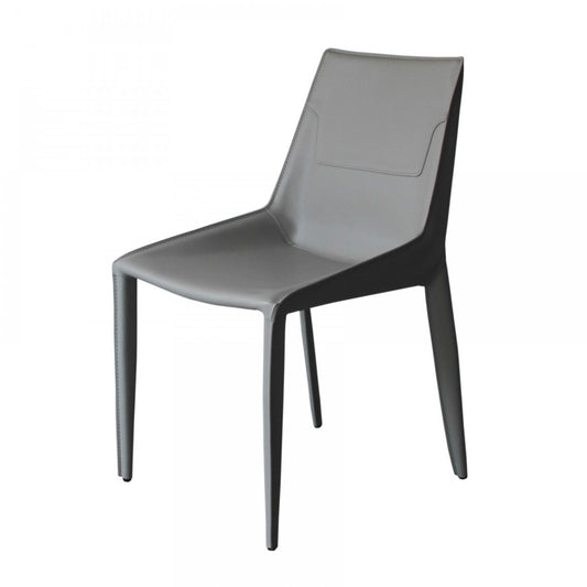 Modrest Halo - Modern Light Grey Saddle Leather Dining Chair Set of Two