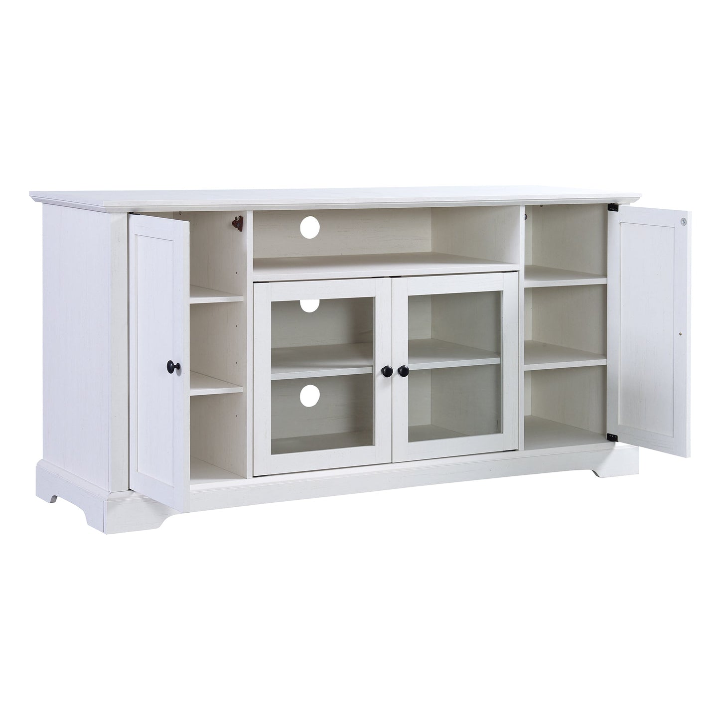 Ravenna White TV Stand for TV up to 65 in Open Style Cabinet Sideboard