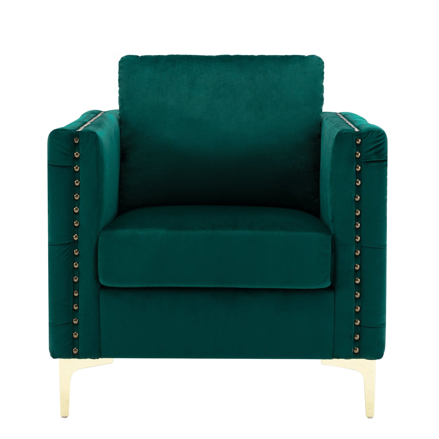 Hutton Modern Velvet Armchair, Tufted Button Accent Club Chair with Steel Legs, Green