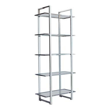 Hartford Glass Shelf Bookcase – Chrome Finish for Sleek Modern Design and Elegant Storage Display