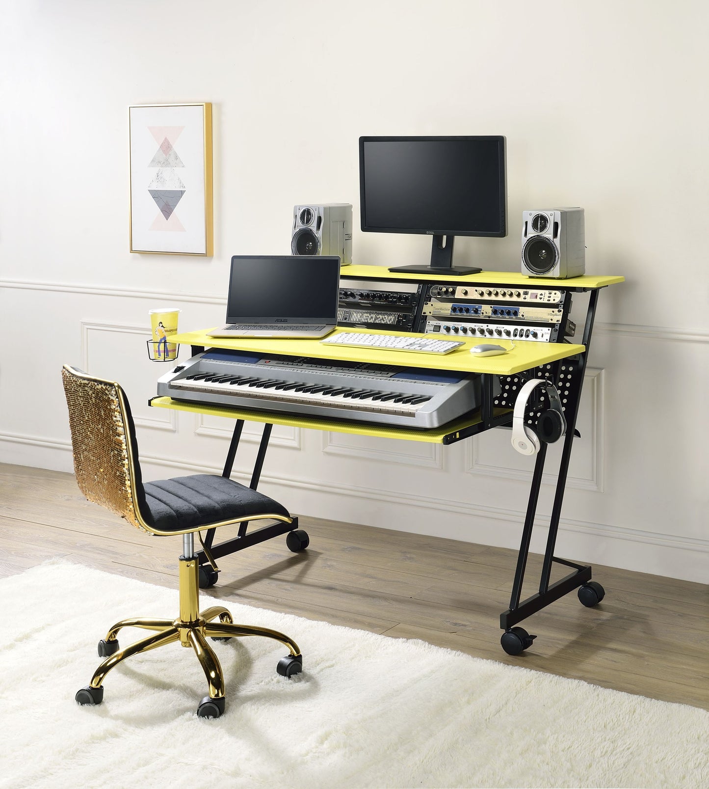 ACME Suitor Computer Desk, Yellow & Black