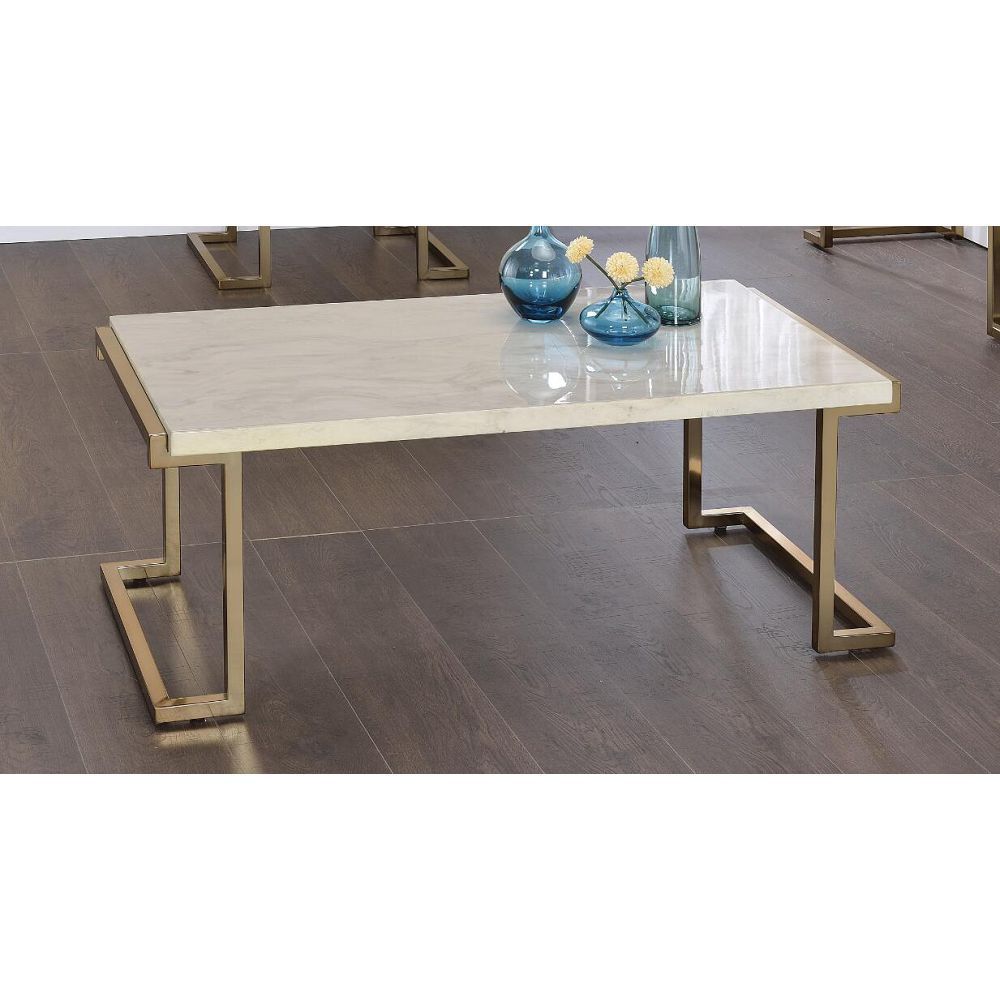 ACME Boice II Coffee Table in Faux Marble & Champagne