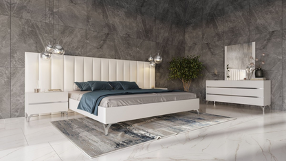 Nova Domus Angela Italian Modern White Eco Leather Bed  Nightstands and Wings