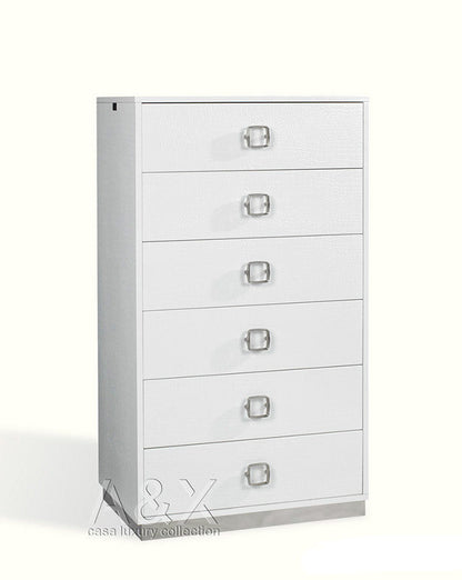 A&X Victoria - Modern White Crocodile Lacquer 6-Drawer Chest