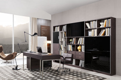 Modrest Ezra Modern Brown Oak and Grey Office Desk with Side Cabinet