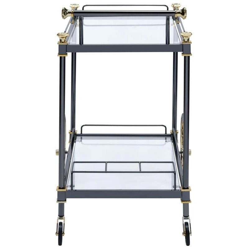 ACME Cyrus Serving Cart, Black/Gold & Clear Glass