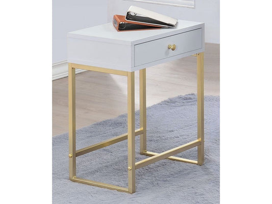 ACME Coleen Side Table in White & Brass