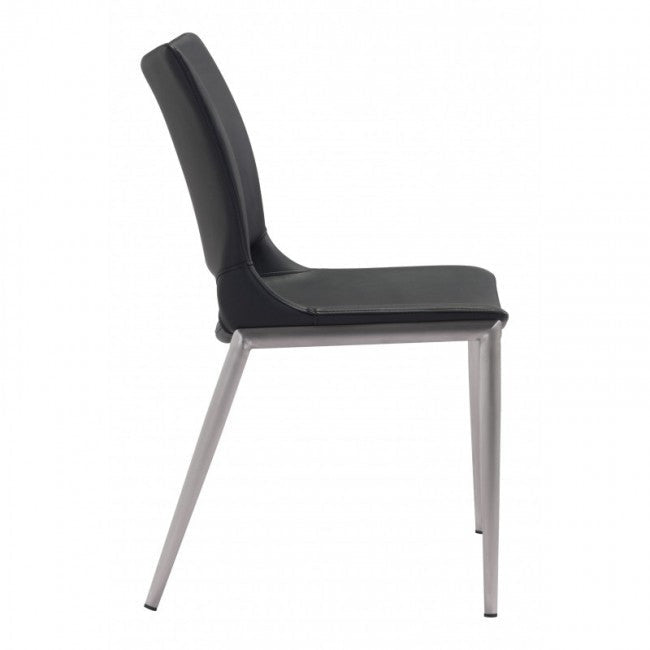 Ace Dining Chair Black & Brushed Stainless Steel Set of 2