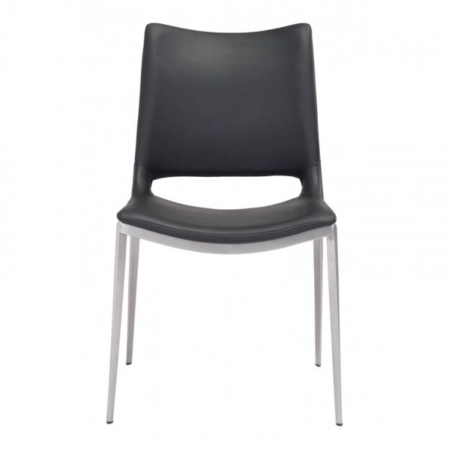 Ace Dining Chair Black & Brushed Stainless Steel Set of 2