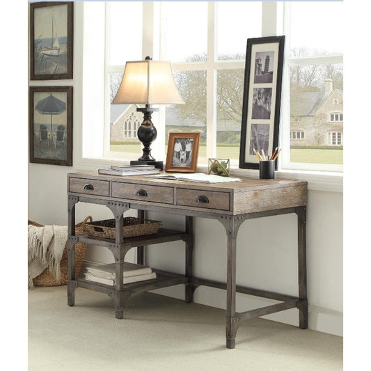 ACME Gorden Desk in Weathered Oak & Antique Silver
