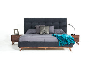 Modrest Addison Mid-Century Modern Grey Fabric & Walnut Bed