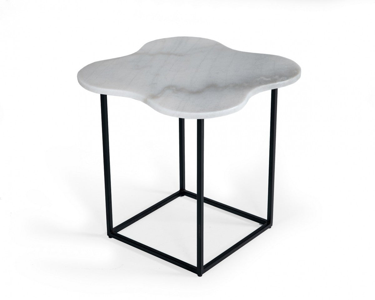 Modrest Aleidy White Marble Black Metal End Table