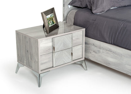 Nova Domus Alexa Italian Modern Grey Nightstand – Sleek 2-Drawer Contemporary Bedside Table