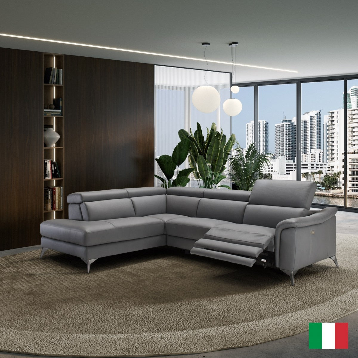 Coronelli Collezioni Monte Carlo - Italian Modern Grey Leather LAF Sectional Sofa