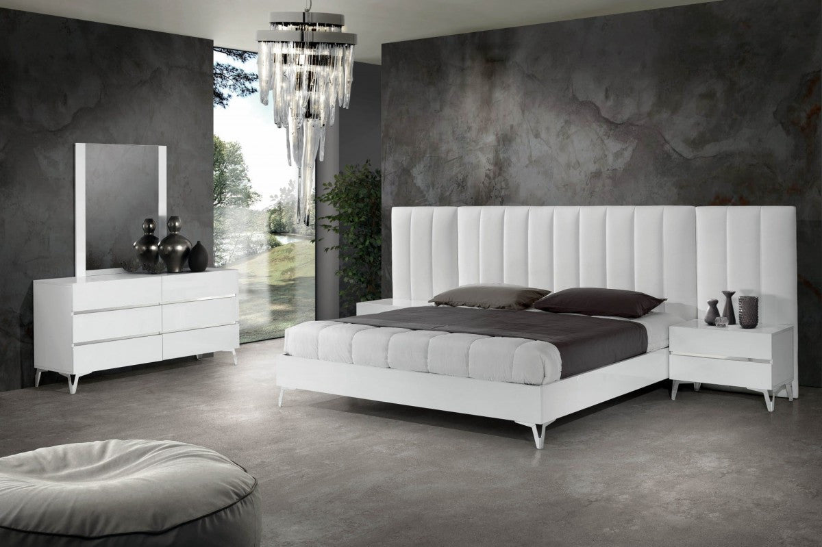 Nova Domus Angela Italian Modern White Eco Leather Bed  Nightstands and Wings
