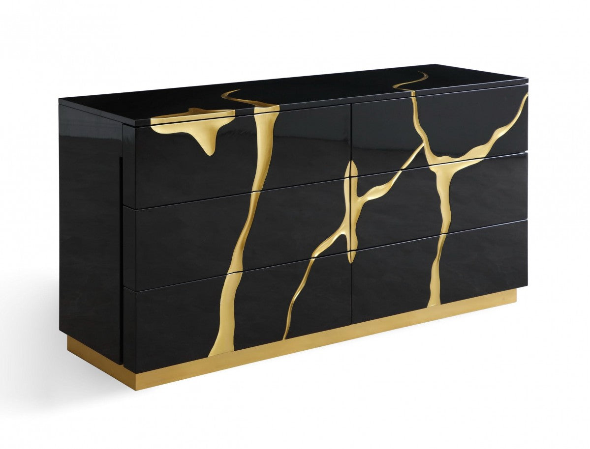 Modrest Aspen - Modern Wide Black and Gold Dresser